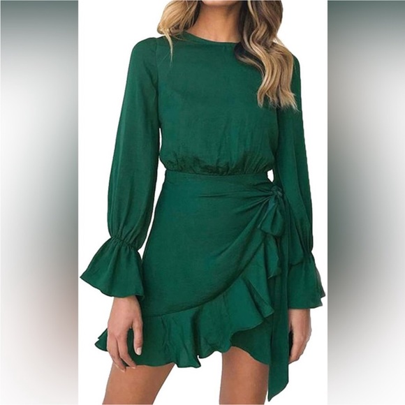 Worn once medium green mini ruffle dress - Picture 1 of 5